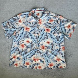 Caribbean Pure Silk Shirt Men's 2XB Multicolor Floral Hawaiian Button Down